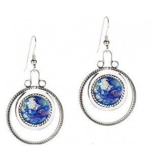Rafael Jewelry Designer Circular Earrings in Sterling Silver and Roman Glass
 Default Category