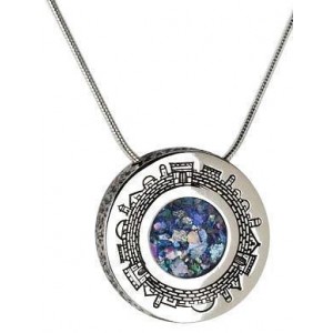 Sterling Silver Pendant with Roman Glass and Jerusalem Engraving-Rafael Jewelry Default Category