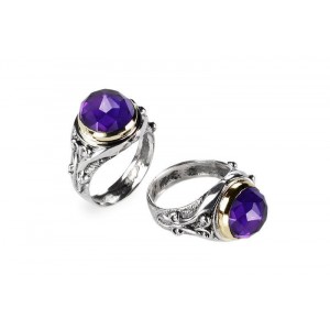Sterling Silver Ring with Amethyst Stone and Gold-Plating by Rafael Jewelry Jewish Jewelry