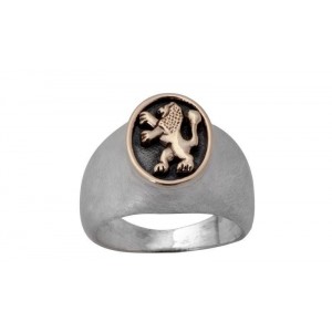 Rafael Jewelry Sterling Silver Ring with Lion of Judah in 9k Yellow Gold Jewish Jewelry
