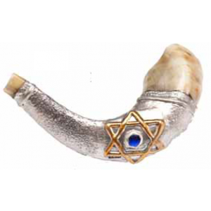 Ram's Horn Polished with Silver Sleeve & Star of David Decoration by Barsheshet-Ribak Traditional Rosh Hashanah Gifts