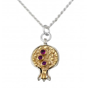 Pomegranate Pendant in Sterling Silver and Gems with Gold-Plating by Rafael Jewelry Jewish Jewelry