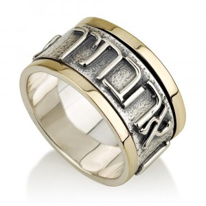 Blackened 925 Sterling Silver Spinning Ring in 14K Gold Band by Ben Jewelry
 Jewish Jewelry