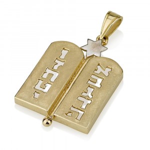 Ten Commandments Pendant Star of David in 14K Yellow Gold  Jewish Jewelry