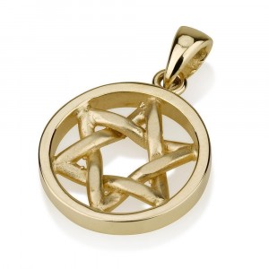14K Yellow Gold Star of David Pendant in Circle New Arrivals