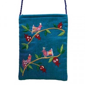 Turquoise Yair Emanuel Embroidered Bag with Bird Motif Israeli Souvenirs