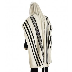 Regular White Wool Tallit with Monotone and Two-Tone Stripes Default Category