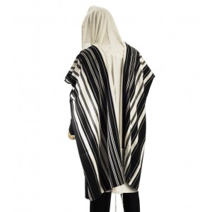 White Chabad Prima AA Wool Tallit with Black Stripes Default Category