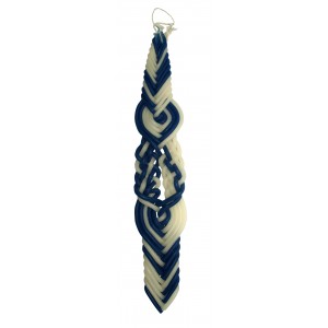 Galilee Style Candles Blue and White Havdalah Candle with Lines and Braids Shabbat