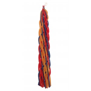 Galilee Style Candles Havdalah Candle with Crosshatching Red, Blue and Yellow Lines Shabbat