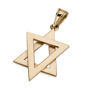 14k Yellow Gold Star of David Pendant with Double Triangle Design Jewish Jewelry