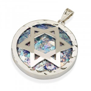 Star of David Pendant in Silver with Roman Glass Jewish Jewelry