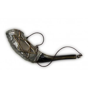 Anointing Ram Horn Shofar with Golden Star of David in Sterling Silver Traditional Rosh Hashanah Gifts