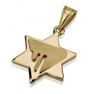Star of David Pendant with Chai Design in 14k Yellow Gold Jewish Jewelry
