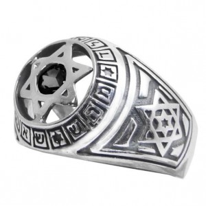 Silver Magen David Ring with Divine Names of Hashem & Onyx Stone Artists & Brands