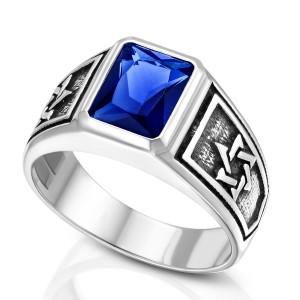 College Ring with Magen Davids & Onyx Gemstone Jewish Jewelry