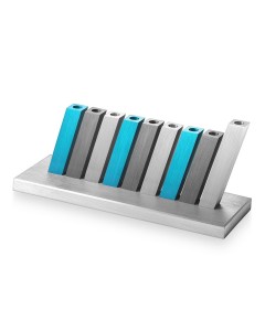 Silver, Turquoise and Gray Kinetic Hanukkah Menorah by Adi Sidler Jewish Occasions