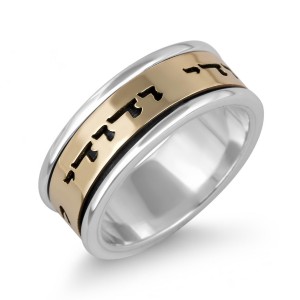 Sterling Silver Customizable English/Hebrew Ring With Gold Band (Optional Spinner) Jewish Jewelry