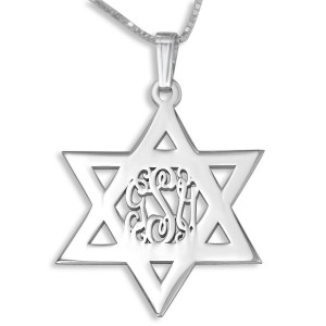 Sterling Silver Star of David Necklace With English Monogram Jewish Necklaces